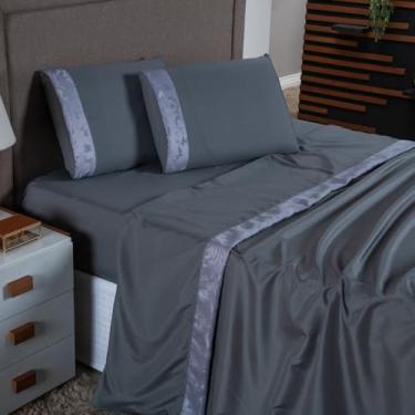 Imagem de Kit Jogo de Lençol 4 Peças Percal 400 Fios Toque Macio Jogo de Lençol Queen Size/King Size(Cinza,Super king)