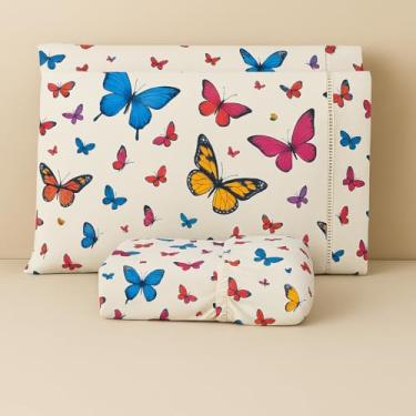 Imagem de Jogo de lençol algodão estampado com elástico todos tamanhos solteiro casal queen king size (SOLTEIRO, BORBOLETA COLORIDA)