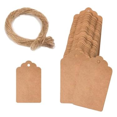 Imagem de 100 etiquetas de presente de papel kraft em branco com corda de juta de 22 metros, etiquetas de embrulho de presente marrom natural para casamento, presentes de Natal e artesanato artesanal