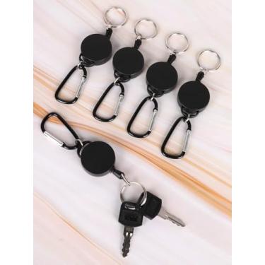 Imagem de Pacote com 5 chaveiros retráteis com clipes de carretel de crachá, porta-crachás pretos com cabos de aço, cordões ajustáveis para segurança no trabalho