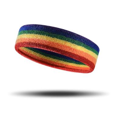 Imagem de Faixa de cabeça esportiva para homens e mulheres – Faixa de suor atlética de algodão felpudo para tênis, basquete, corrida, academia, malhar (colorido)
