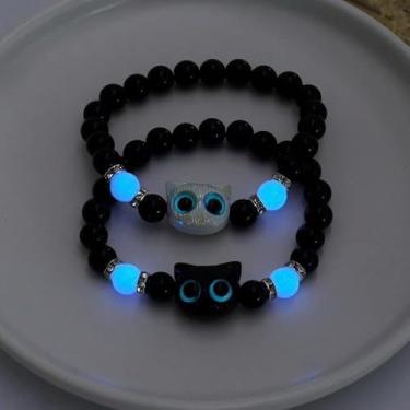 Imagem de Pulseiras de vidro com desenho animado de gato para casal, mulheres, luminoso, sol, lua, corda, charme, amizade, amiga, festa, joias, presente, Diameter 6.5cm, Vidro, Sem Pedra Preciosa
