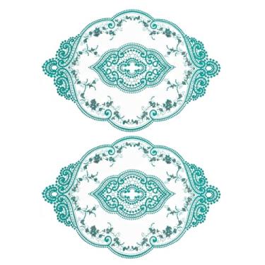 Imagem de Jogo americano retrô de renda 30,5 x 43,2 cm, oval, bordado, tapete de mesa de crochê francês, porta-copos para casamento, verde