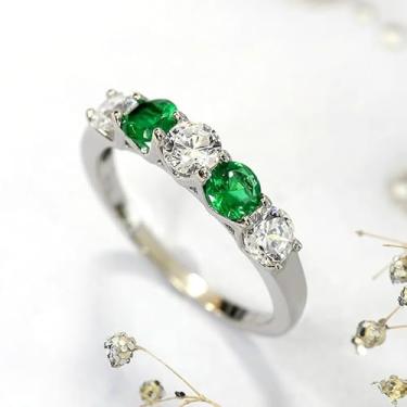 Imagem de Anéis de noivado minimalistas com zircônia cúbica branca banhada a ouro branco, alianças de compromisso, festas noturnas, presentes de dia dos namorados, alianças de eternidade para mulheres, 7, Cobre