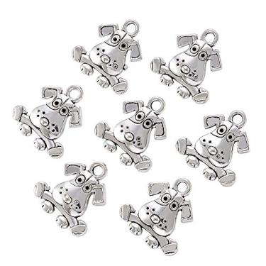 Imagem de Pingentes de cachorrinho de prata antiga estilo tibetano, 20 peças, pingentes de cachorro beagle para artesanato faça você mesmo, pulseiras, colar, brincos, fabricação de joias, 16 x 15 x 3,5 mm