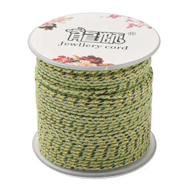 Imagem de Corda de algodão macramê de 21,8 metros 1,5 mm, cordão de polialgodão com 4 camadas com fio dourado para artesanato faça você mesmo, tricô, pendurar na parede, cabide de plantas (amarelo verde)