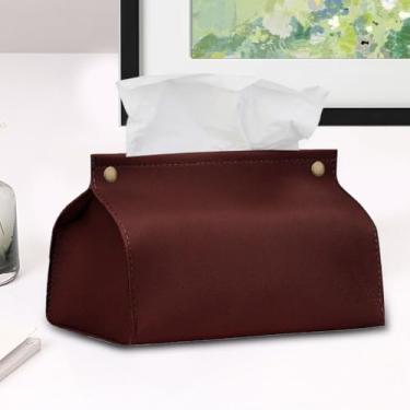 Imagem de Caixa de papel toalha grande armazenamento criativo com botões caixa de lenços de carro suporte de guardanapo de couro PU suporte de lenços escritório (bordô)