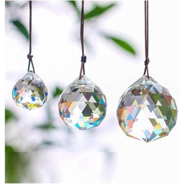 Imagem de Conjunto de 3 bolas de cristal transparentes, inclui bolas de prisma facetadas de 20/30/40 mm, apanhador de sol para iluminação de teto, lustre e decoração pendurada