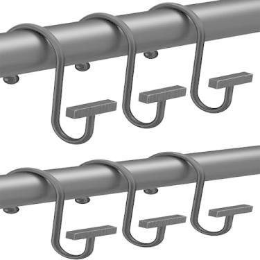 Imagem de 6 peças de ganchos de cortina de chuveiro, anéis de cortina de chuveiro, anéis decorativos redondos de metal à prova de ferrugem para varões de chuveiro de banheiro cortinas