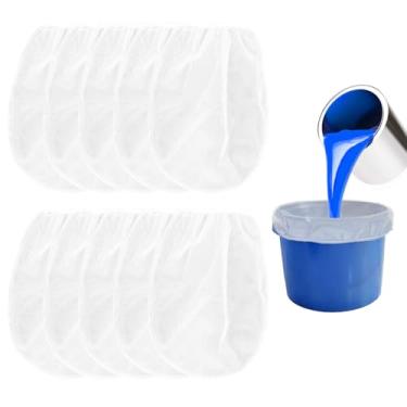 Imagem de Pacote com 10 sacos de filtro de tinta, 1 galão de filtro de tinta com cordão elástico, filtro de malha de nylon branco saco de malha fina para jardinagem de pintura