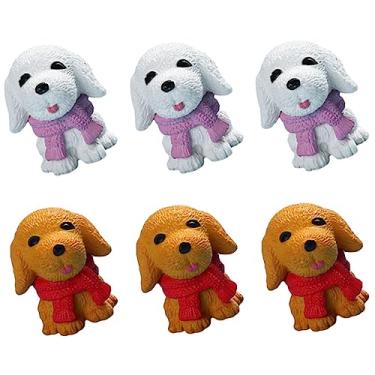 Imagem de 6 peças de estatuetas de cachorro em miniatura adoráveis modelos para decoração de casa, estátuas realistas de cachorro de mesa e detalhes de filhote de mesa