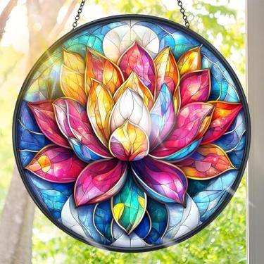 Imagem de Suncatcher acrílico colorido, decoração de janela suspensa de flores com design de vitral impresso, apanhador de sol, arte de parede de arco-íris, ideia de presente e ornamento de jardim, uso interno
