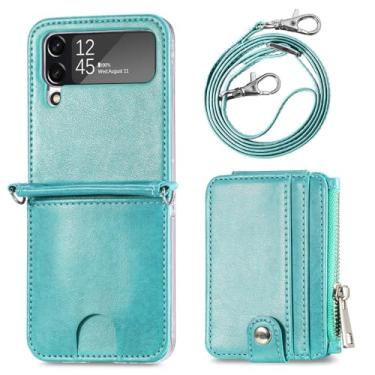 Imagem de Capa carteira retrô de couro PU com compartimento para cartão crossbody capa com corrente para Samsung Galaxy Z Flip 5 ZFlip 4 ZFlip5 capa, verde, para Samsung Z Flip 5
