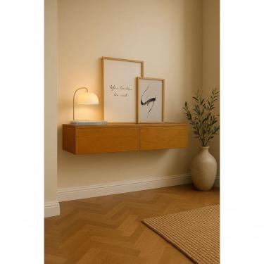 Imagem de Aparador Bancada 110cm Suspenso 2 Gavetas em MDF Estilo Clássico Cor Naturale