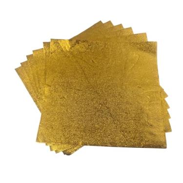 Imagem de pson 100 peças de papel alumínio de 15 x 15 cm, papéis coloridos quadrados de alumínio para embalagens de doces DIY, lembrancinhas de festa e decorações de férias (ouro)