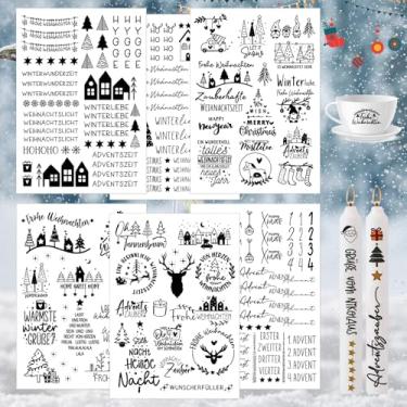 Imagem de Decalques de vela de Natal (pacote com 6) - Transferência de toboágua para velas e cerâmica - Designs de tatuagem de férias removíveis com frases de presente - Decorações de Natal