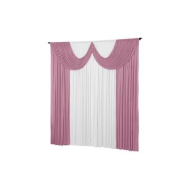 Imagem de Cortina Paris Com Bandô 2,00 m x 1,70 m Sala/Quarto em Malha (Rosa Com Branco)
