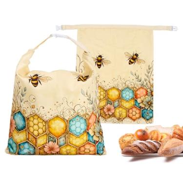 Imagem de Sacos de pão de cera de abelha para fermento caseiro, 2 pacotes reutilizáveis de algodão natural grandes sacos de cera de abelhas sacos de armazenamento de alimentos para manter frescos
