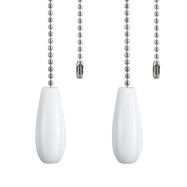 Imagem de Extensor de corrente para ventilador de teto de madeira branca, 2 peças, correntes de extensão decorativas, iluminação de 30,5 cm e extensão de cabo de ventilador com contas de 30,5 cm com conector