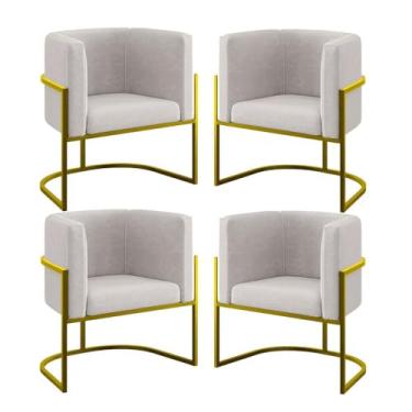 Imagem de Kit 04 Poltronas Lua Sala Decorativa Base de Ferro Gold Cor:bege