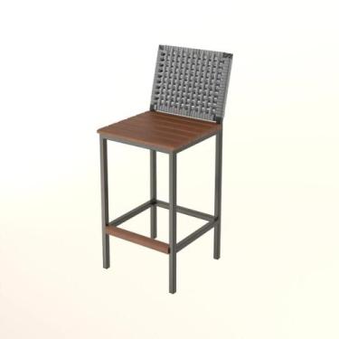 Imagem de Banqueta Elite Assento Madeira Peroba Corda Náutica Cinza - Madeiled