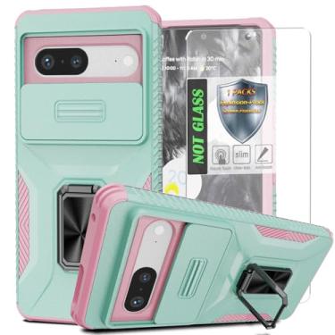 Imagem de Capa para Pixel 7, com capa de lente de câmera deslizante, protetor de tela HD, suporte de anel giratório de 360°, capa protetora à prova de choque de grau militar AYMECL para Google Pixel 7, menta +