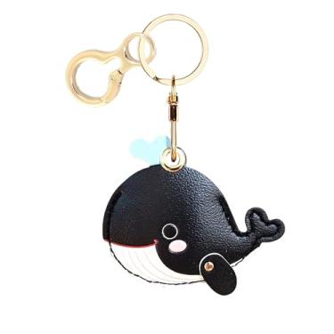 Imagem de Capa de couro compatível com AirTag, linda capa protetora com chaveiro, rastreador GPS antiarranhões para chaves, bolsa, animais de estimação (preto baleia)