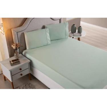 Imagem de Jogo de Lençol Casal Super King 3 Peças Verde 100% Algodão - Bordados 