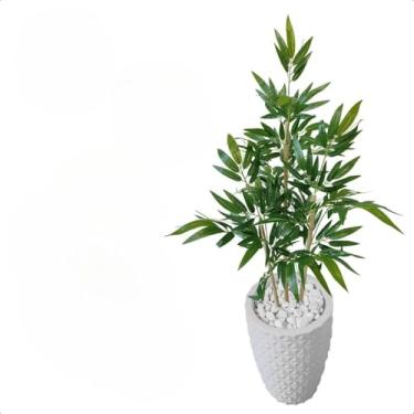 Imagem de Bambu Artificial, Bambu Artificial Mosso Planta Grande Vaso Decorativo Pedra, 110×45cm(3D Branco)
