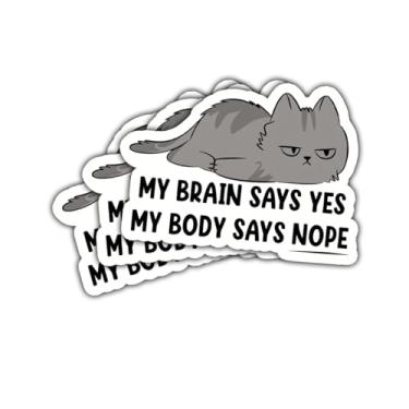 Imagem de 3 peças My Brain Says Yes My Body Says Nope adesivo engraçado gato engraçado presente de escritório colega de trabalho My Brain Says Yes My Body Says Nope adesivos gato preguiçoso carro decalque para