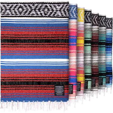 Imagem de Hydration Nation Cobertor listrado mexicano grande autêntico tecido à mão - macio, durável, ecológico - 178 x 127 cm - marinheiro