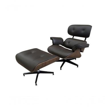 Imagem de Poltrona De Couro Com Puff Charles Eames Marrom