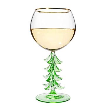 Imagem de Taça de vinho com haste de árvore de Natal de cristal - verde - 340 g Taça Bordeaux Gold Rim Colorido, Festa alegre Festiva de Natal Cheer para Presente de Natal e Temporada de Inverno The Wine Savant (1 peça)