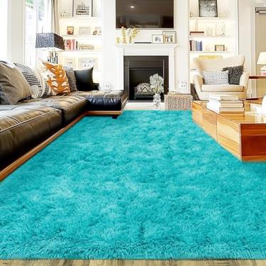 Imagem de Tapete extra grande fofo para quarto, sala de estar, 2,5 x 3,5 m, azul-petróleo, moderno, tapetes coloridos, tapetes coloridos de pelúcia, berçário, sala de aula, decoração de casa, tapete de