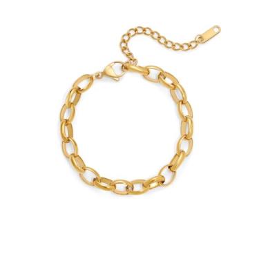 Imagem de TONLUYAX Pulseira feminina grossa de elos de ouro 14 k com pingente de placa de ouro 14 quilates, joias modernas, acessórios modernos, Medium, Aço inoxidável, Sem Pedra Preciosa