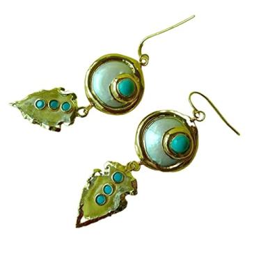 Imagem de Brincos de gancho pendentes de ponta de flecha de quartzo branco com cristal azul pérola cultivada em água doce