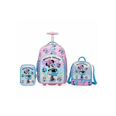Imagem de Kit Mochila Lancheira Estojo Minnie Espaçosa Rodinha Disney Resistente