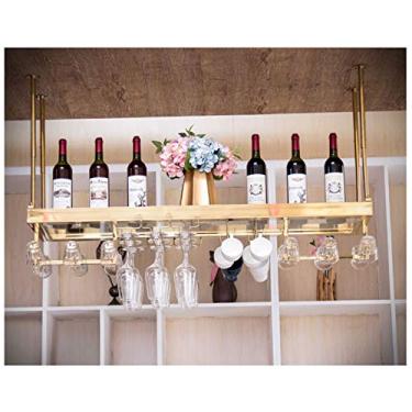 Imagem de Prateleiras de vinho montadas na parede de aço inoxidável, prateleira de decoração de teto, suporte de garrafa de vinho e copo de vinho, decoração de casa de bar, cor dourada/vinho tinto/#2
