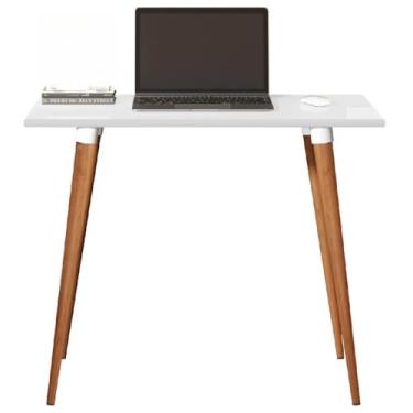 Imagem de Mesa Escrivaninha Retrô Escritório Minimalista Elegance Computador Pé Palito (Branco Brilhante)
