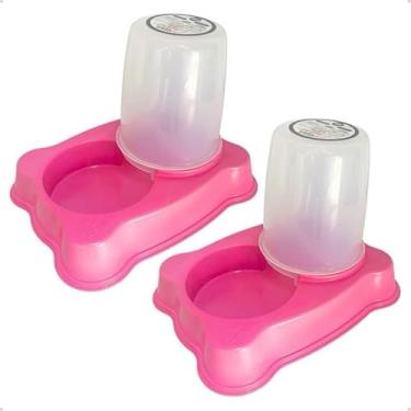 Imagem de Kit Comedouro Bebedouro Para Cães e Gatos Dupla Função 1,35 kg Ração/1,5 Litros (02 UNIDADES - LIGHT ROSA)