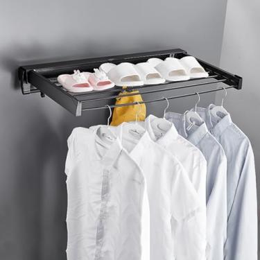 Imagem de JYXYXSCP Estante de secagem de roupas de parede, rack de secagem de roupas dobrável, rack de secagem de suéter retrátil, para uso interno e externo (preto)