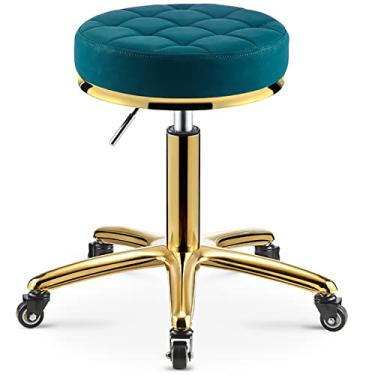 Imagem de BSNANCA Banqueta redonda rolante de beleza com rodas PU couro giratório altura ajustável salão cadeira banco cozinha trabalho spa bancos com rodas, C (B) (B)