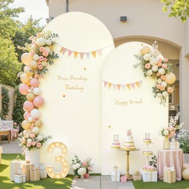 Imagem de Conjunto de 2 capas de arco de marfim para decoração de arco de casamento, decoração de pano de fundo elástico, chá de bebê, chá de panela, foto, festa, arco de marfim, 7,2 m e 1,8 m, elastano