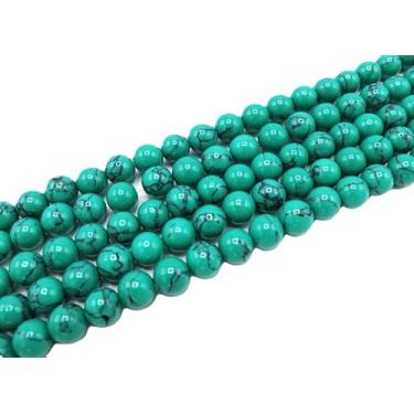 Imagem de Lady Works Fio de pedra natural turquesa verde de 33 cm, contas lisas redondas de 8 mm para fazer joias DIY. | Beads_04536