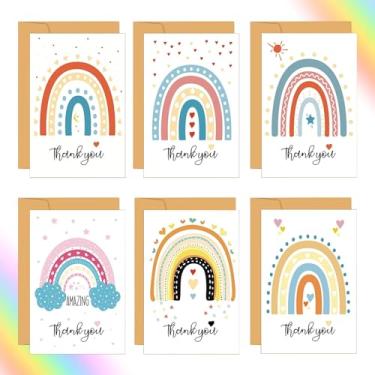 Imagem de 12 conjuntos de cartões de agradecimento com tema arco-íris - 9 × 5,9 polegadas, 12 cartões coloridos de gratidão + 12 envelopes para famílias/amigos