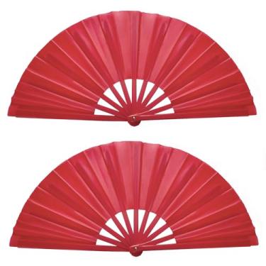 Imagem de 2 peças de ventilador dobrável portátil 33.0 cm nylon vermelho e plástico, ventiladores de mão para mulheres dobrável, grande fã de rave, ventilador de dança de apresentação, ventilador de botas no