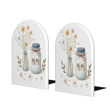 Imagem de Suporte de livros decorativo de madeira grande com flores com leite, extremidades de livros antiderrapantes para escritório, escritório, biblioteca, escola, estudo, decoração, divisórias, 1 par