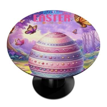 Imagem de hongjinglin Toalha de mesa redonda com borda elástica de Páscoa, toalha de mesa redonda limpável para ambientes internos e externos, pátio, jantar, cozinha, festival, decoração para mesas de 114 a 127