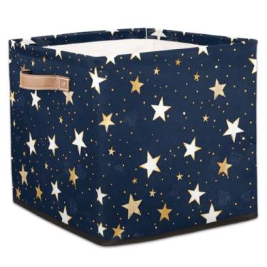 Imagem de hongjinglin Cestos dobráveis de armazenamento de cubos, estrelas, branco, azul, fofos, caixas dobráveis brinquedo com alças, organizador de tecido, cesto organizador para berçário, sala de estar