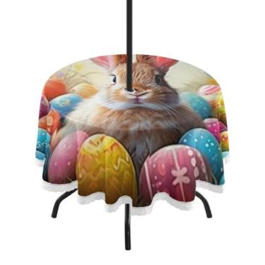 Imagem de Blueangle Toalha de mesa redonda impermeável de 152 cm, coelhinho da Páscoa, com orifício para guarda-chuva - Tecido resistente à prova de sol para todos os climas para pátio, acampamento, piquenique